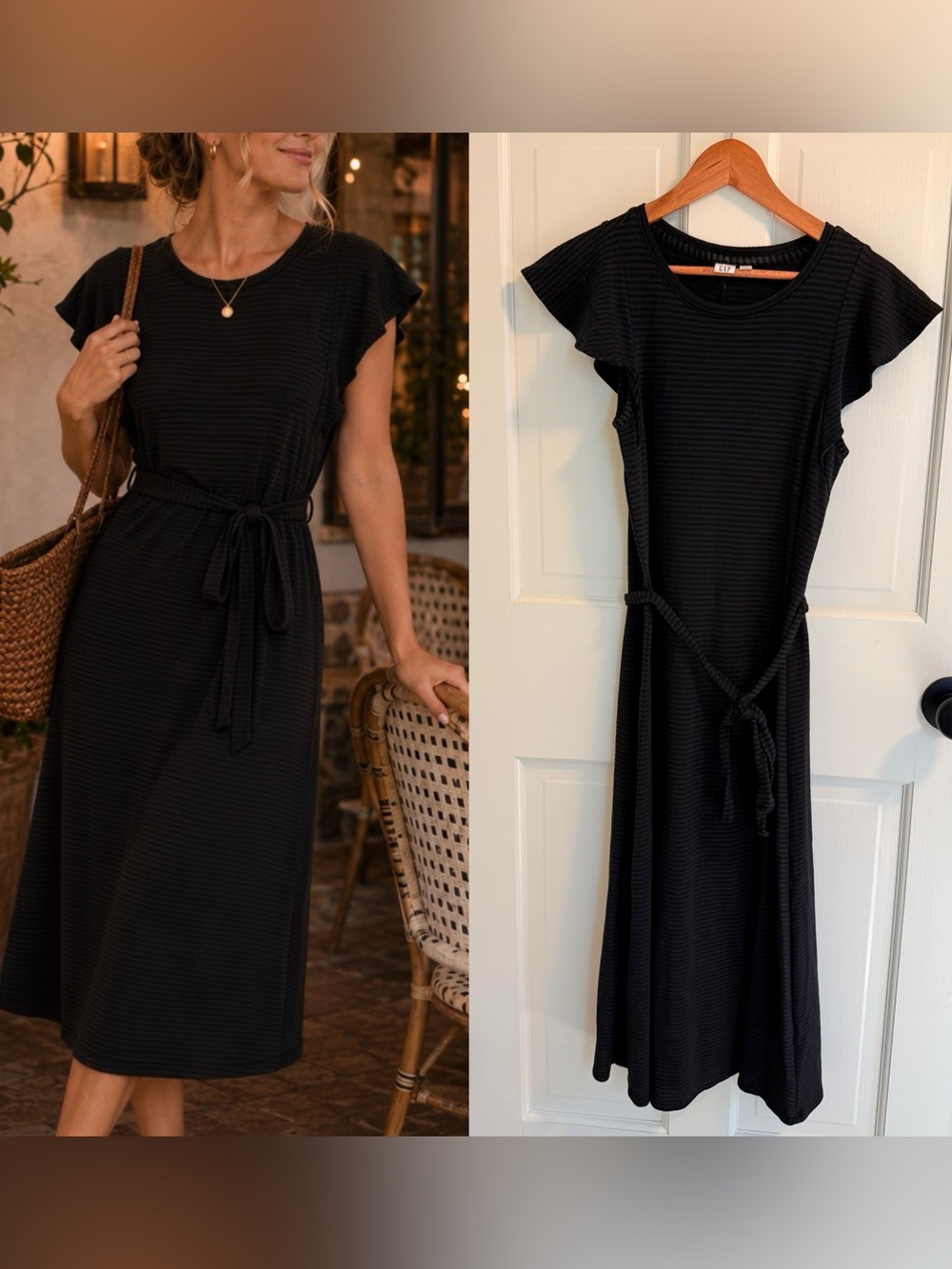 Gap Black Tie-Waist Midi Dress